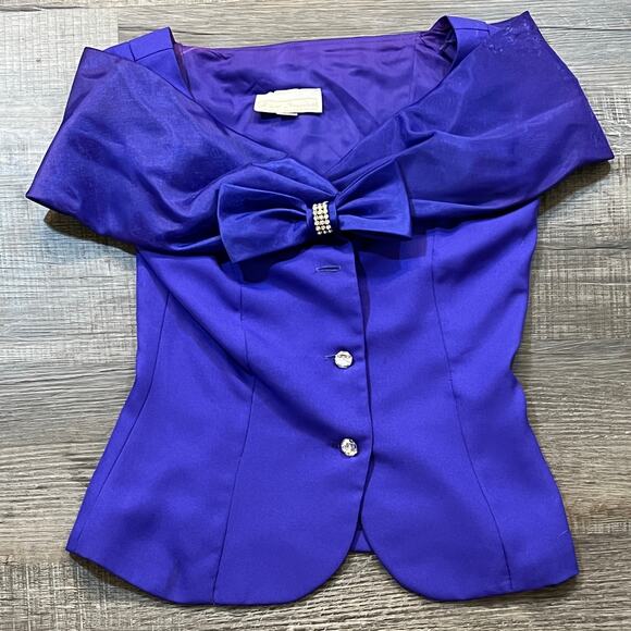 VTG 80's Michael Marcella Purple Off Shoulder Top w/Bow & Pencil Skirt Suit 4 - Picture 2 of 15